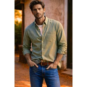 BUCK MASON Green Long Sleeve Button Up Shirt Top   Mens Size Medium